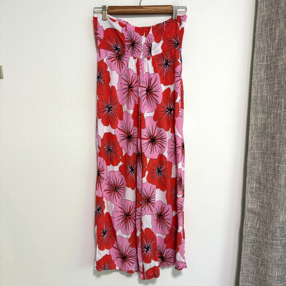 Ava Sky Womens Floral Jumpsuit XS Pink Red Halter Hawaiian Beach Tropical - Picture 2 of 9